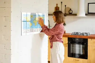 Magnetic glass dry erase board with a world map design