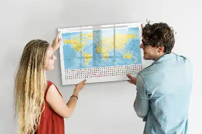 Magnetic glass dry erase board with a world map design