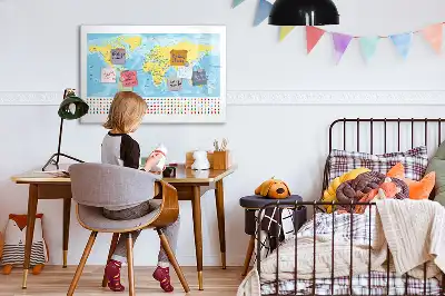 Magnetic glass dry erase board with a world map design