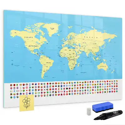 Magnetic world map whiteboard classic style