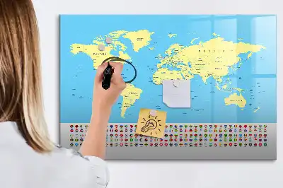 Magnetic world map whiteboard classic style