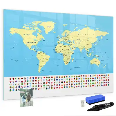 Magnetic world map whiteboard classic style