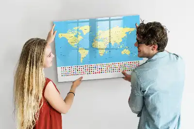 Magnetic world map whiteboard classic style