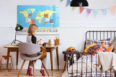 Magnetic world map whiteboard classic style