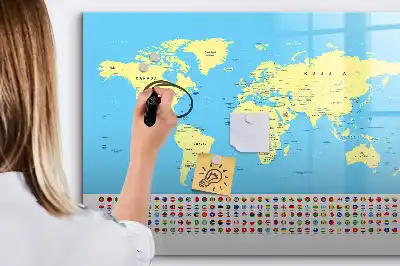 Magnetic world map whiteboard classic style