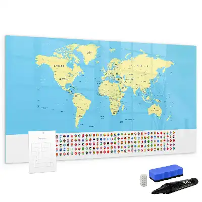 Magnetic world map whiteboard classic style