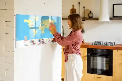 Magnetic world map whiteboard classic style
