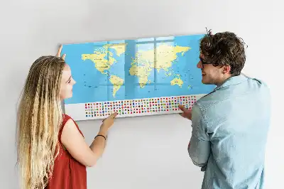 Magnetic world map whiteboard classic style