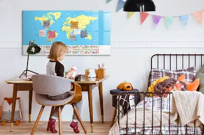 Magnetic world map whiteboard classic style