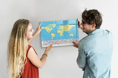 Magnetic world map whiteboard classic style