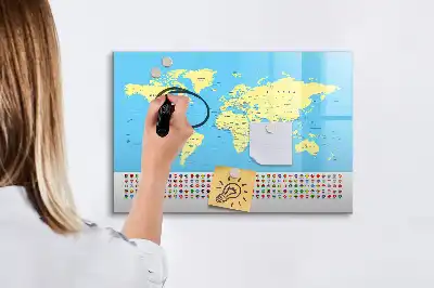 Magnetic world map whiteboard classic style