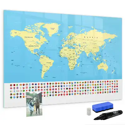 Magnetic world map whiteboard classic style