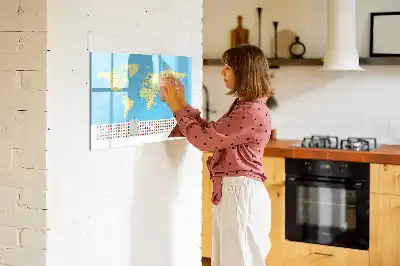 Magnetic world map whiteboard classic style