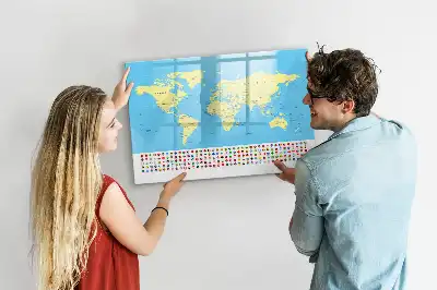 Magnetic world map whiteboard classic style