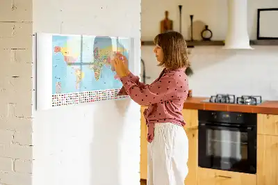 Magnetic glass dry erase board with a geographic world map design