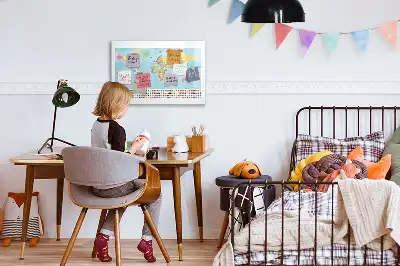 Magnetic glass dry erase board with a geographic world map design