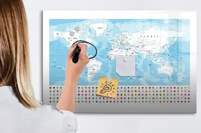 Magnetic glass dry erase board continent maps design