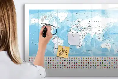 Magnetic glass dry erase board continent maps design