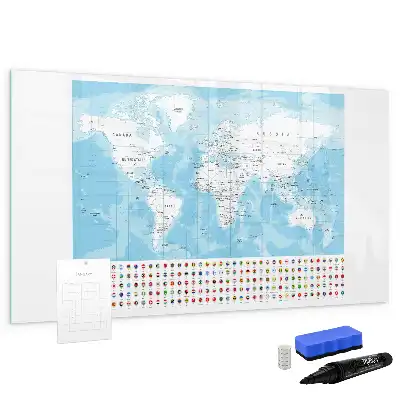 Magnetic glass dry erase board continent maps design