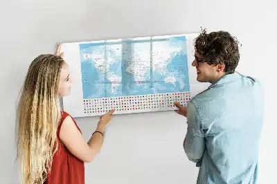 Magnetic glass dry erase board continent maps design