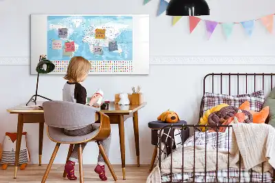 Magnetic glass dry erase board continent maps design