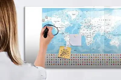Magnetic glass dry erase board continent maps design