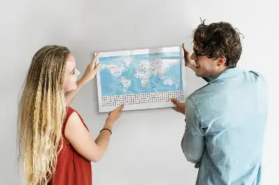 Magnetic glass dry erase board continent maps design