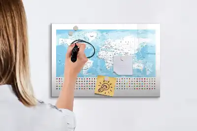 Magnetic glass dry erase board continent maps design