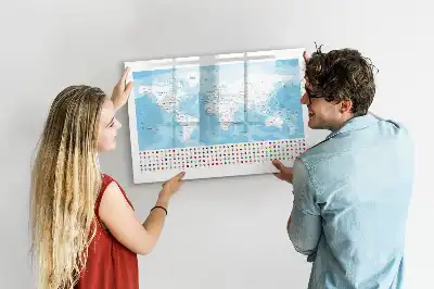 Magnetic glass dry erase board continent maps design