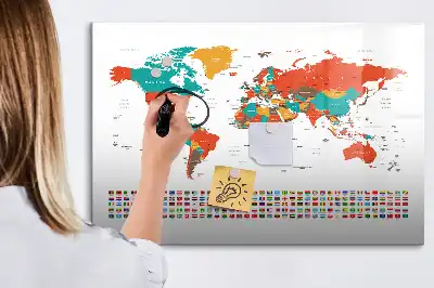 Magnetic marker board colorful world map design