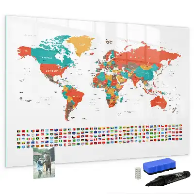 Magnetic marker board colorful world map design
