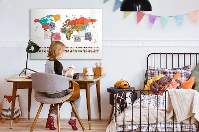Magnetic marker board colorful world map design