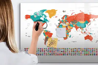 Magnetic marker board colorful world map design