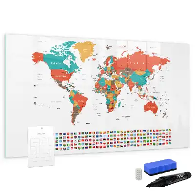 Magnetic marker board colorful world map design