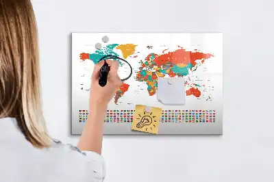 Magnetic marker board colorful world map design