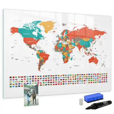 Magnetic marker board colorful world map design