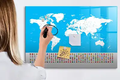 Magnetic glass dry erase board with an outline map of countries
