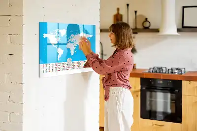 Magnetic glass dry erase board with an outline map of countries