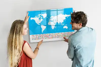 Magnetic glass dry erase board with an outline map of countries