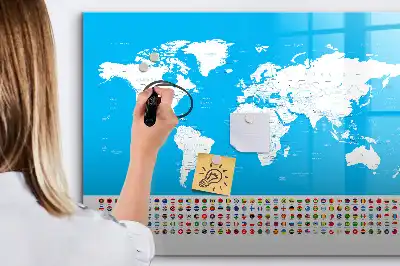 Magnetic glass dry erase board with an outline map of countries