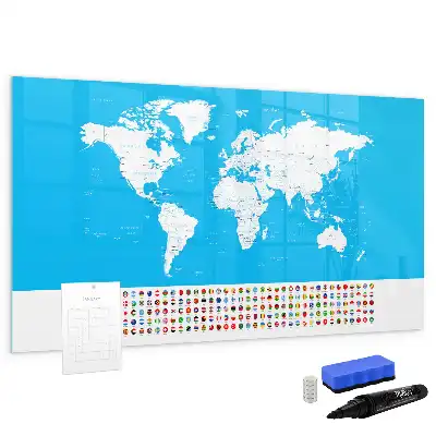 Magnetic glass dry erase board with an outline map of countries