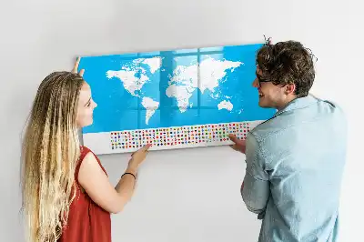 Magnetic glass dry erase board with an outline map of countries
