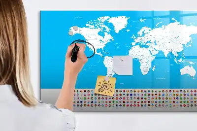 Magnetic glass dry erase board with an outline map of countries