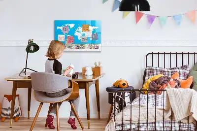 Magnetic glass dry erase board with an outline map of countries