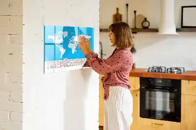 Magnetic glass dry erase board with an outline map of countries