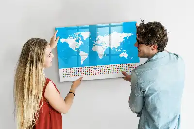 Magnetic glass dry erase board with an outline map of countries
