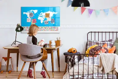 Magnetic glass dry erase board with an outline map of countries