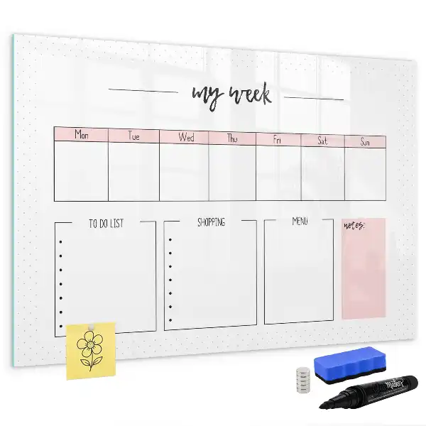 Magnetic glass dry erase board weekly planner