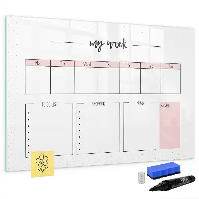 Magnetic glass dry erase board weekly planner