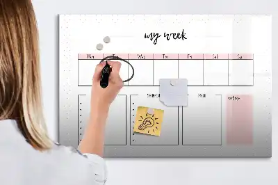 Magnetic glass dry erase board weekly planner
